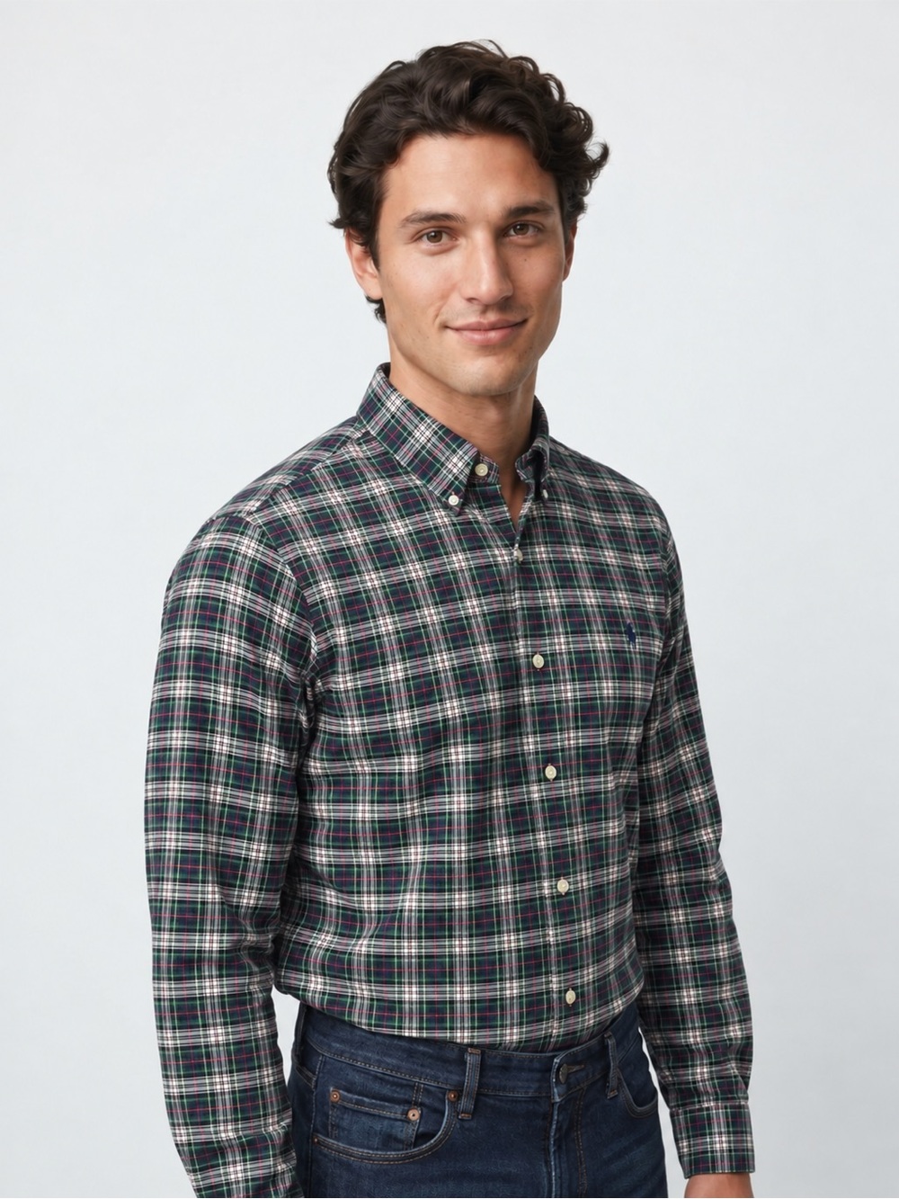 Ralph Lauren Navy, Green Red Plaid Button Down Shirt Pony Preppy Men Sz SMALL